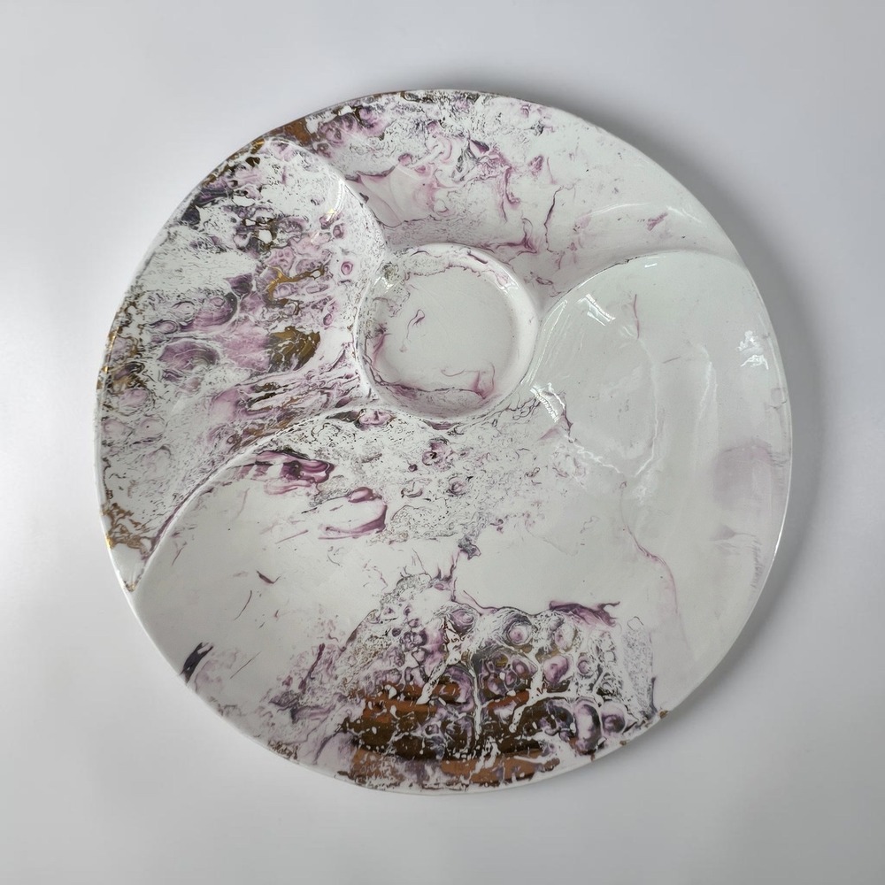 Vtg Sascha Brastoff California Pottery Surf Ballet Chip Dip Platter Purple‎ Gold